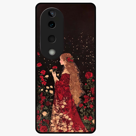 Crimson Dreams Glass Case showing flat back view with dreamy crimson artwork and glossy glass finish.
