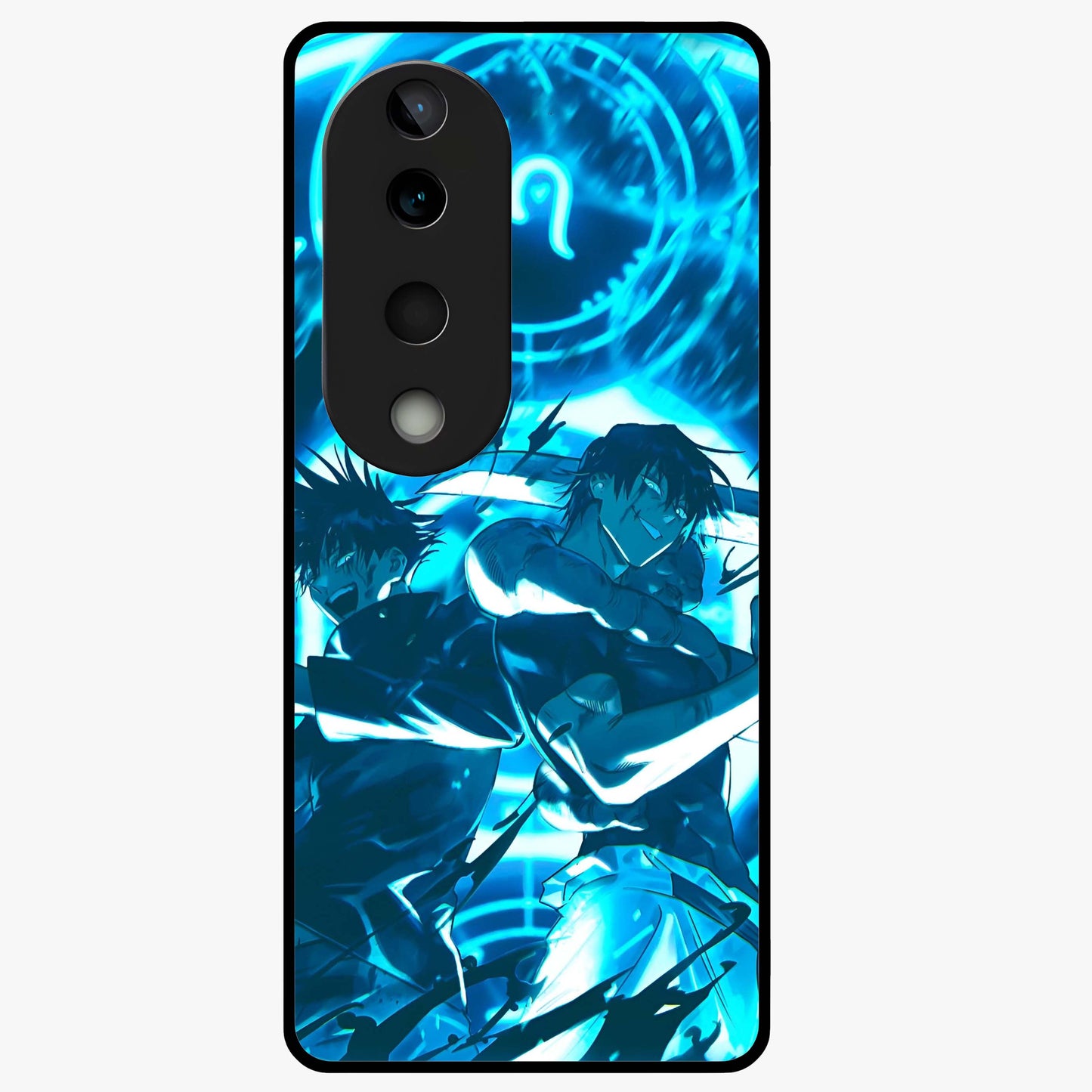 Cursed Energy Clash Glass Case showing flat back view with intense cursed energy artwork and glossy glass finish.