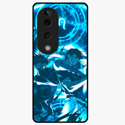Cursed Energy Clash Glass Case showing flat back view with intense cursed energy artwork and glossy glass finish.