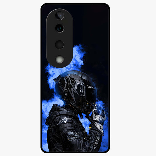 Cyber Sentinel Protocol Glass Case showing flat back view with futuristic cyber themed artwork and glossy glass finish.