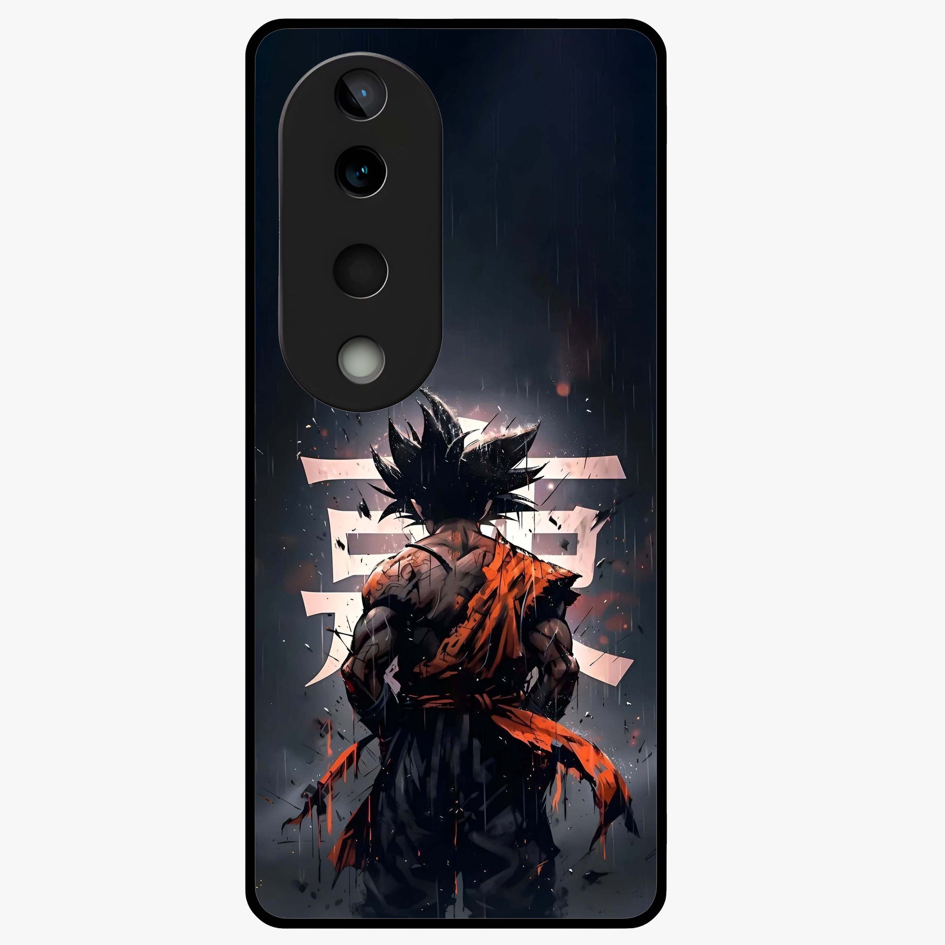 Dark Warrior In Rain Glass Case showing flat back view with warrior artwork in rainy atmosphere and glossy glass finish.