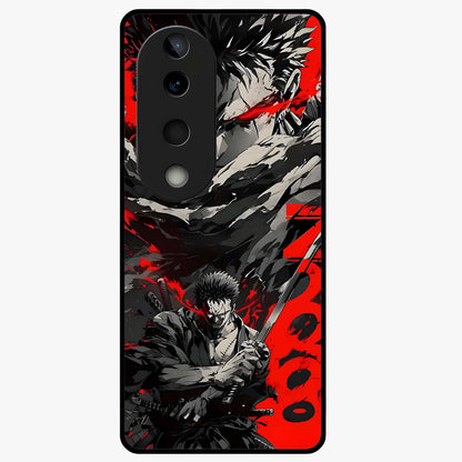 Demon Sword Resolve Glass Case showing flat back view with fierce sword warrior artwork and glossy glass finish.