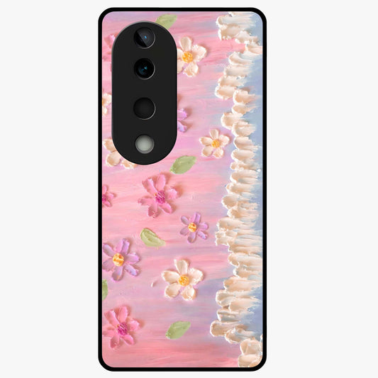 Dreamy Painted Garden Glass Case showing flat back view with artistic painted floral garden artwork and glossy glass finish.