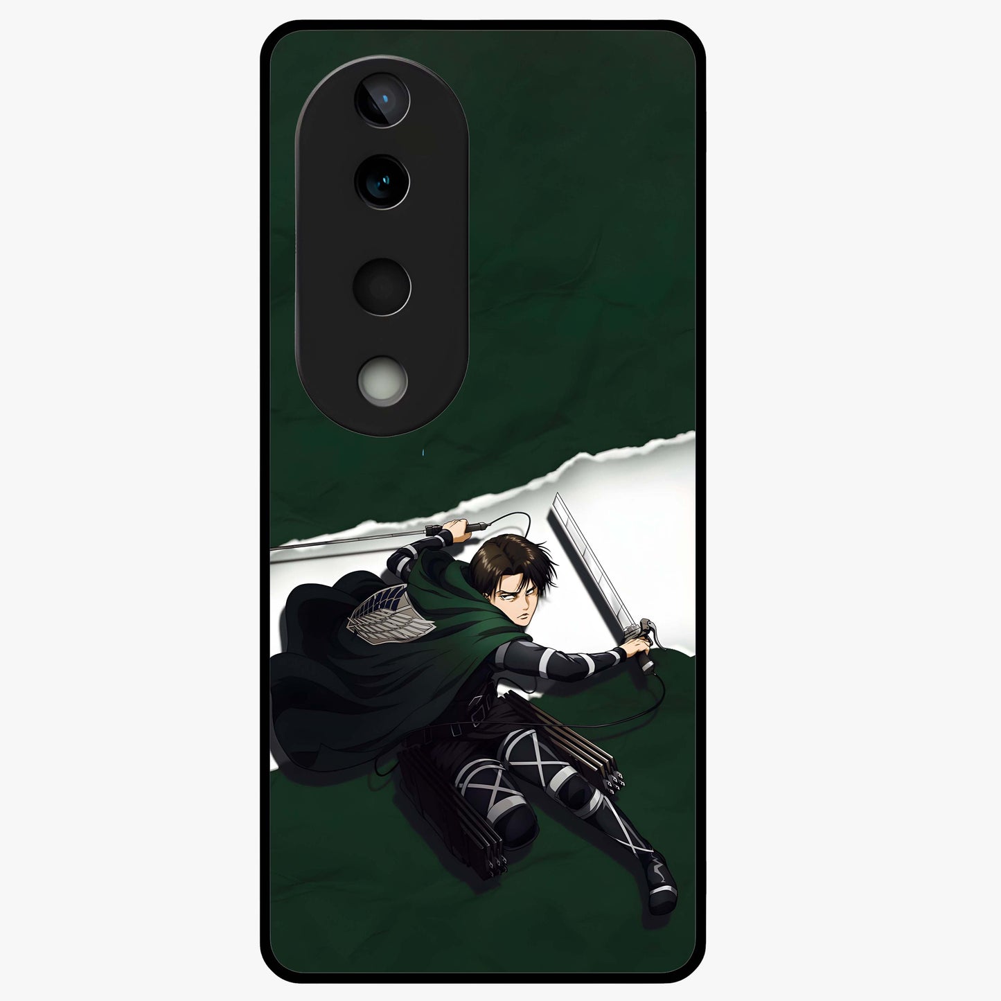 Emerald War Vanguard Glass Case showing flat back view with powerful warrior themed artwork and glossy glass finish.