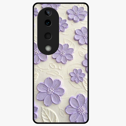 Floral Wall Art With Purple Flowers Glass Case showing flat back view with purple flower artwork and glossy glass finish.