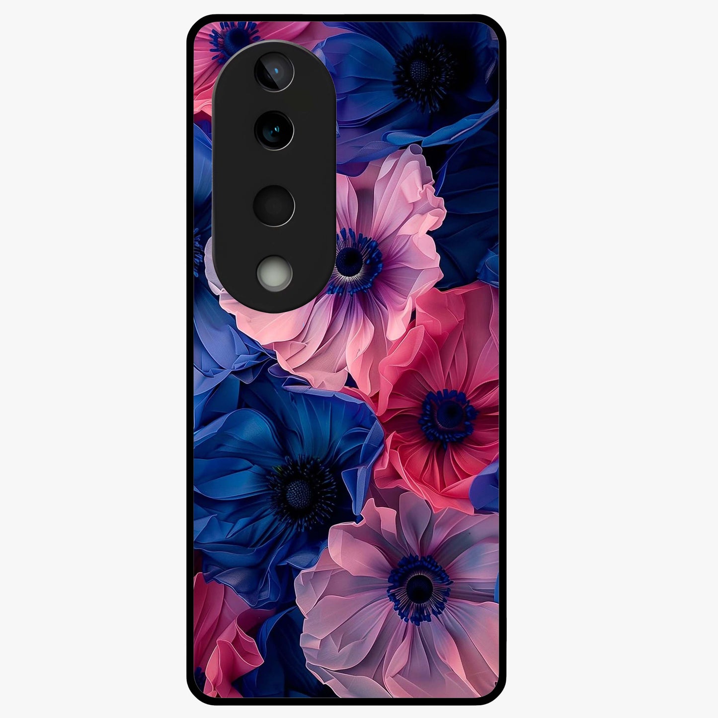 Flower Paper Art Pattern Glass Case showing flat back view with paper cut style floral artwork and glossy glass finish.