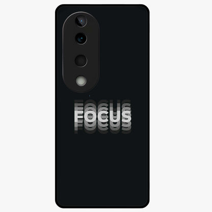 Focus Mode On Glass Case showing flat back view with bold motivational typography design and glossy glass finish.