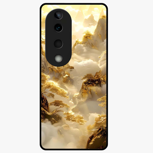 Gates Of Illumination Glass Case showing flat back view with mystical illuminated gate artwork and glossy glass finish.