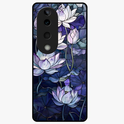 Gloss Petal Rush Glass Case showing flat back view with glossy flower petal artwork and smooth glass finish.
