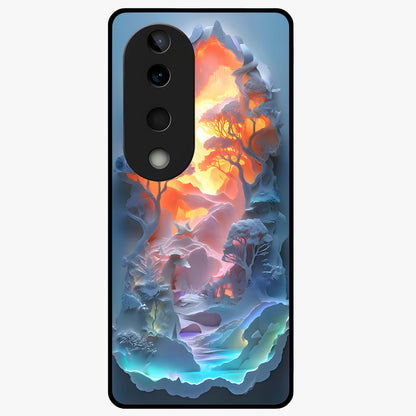 Glow Forest Portal Glass Case showing flat back view with glowing forest portal artwork and glossy glass finish.