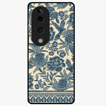 Heirloom Wild Bloom Glass Case showing flat back view with vintage inspired wild flower artwork and glossy glass finish.