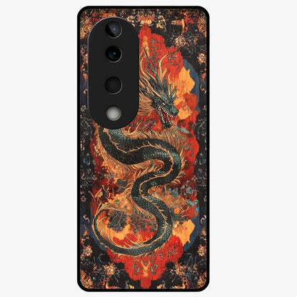 Inferno Dragon Soul Glass Case showing flat back view with fiery dragon artwork and glossy glass finish.