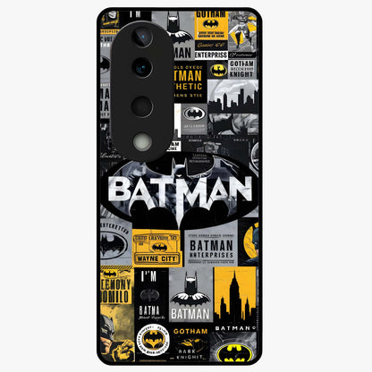 Knight Gotham Rise Glass Case showing flat back view with dark hero inspired artwork and glossy glass finish.