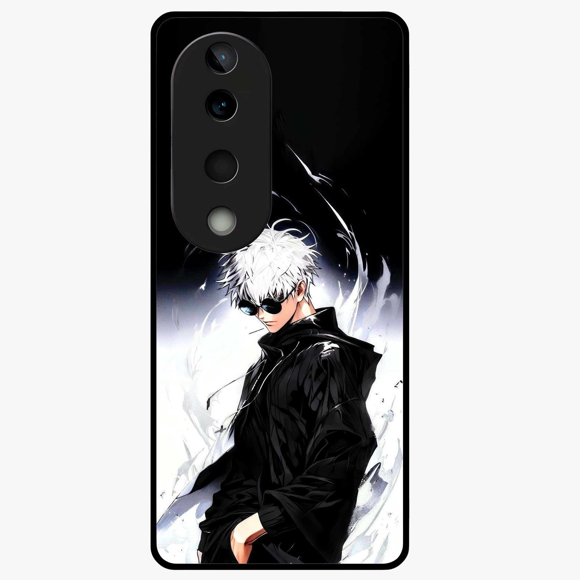 Limitless Shadow King Glass Case showing flat back view with powerful shadow warrior artwork and glossy glass finish.