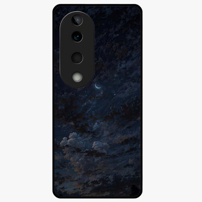 Lunar Veil Silence Glass Case showing flat back view with mystical moon veil artwork and glossy glass finish.