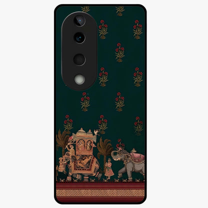 Macmerise Glass Case showing flat back view with stylish modern artwork and glossy glass finish.