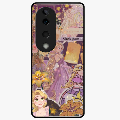 Magical Tangled Dream Glass Case showing flat back view with dreamy tangled artwork and glossy glass finish.