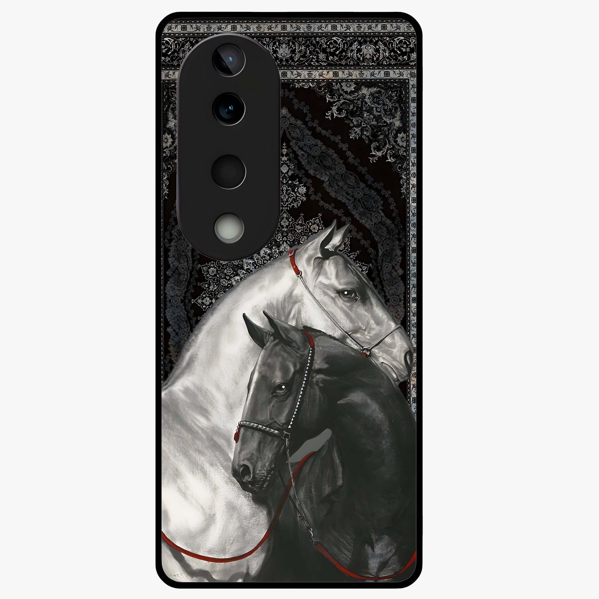 Majestic Ride Legacy Glass Case showing flat back view with powerful automotive inspired artwork and glossy glass finish.