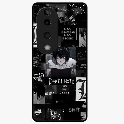 Midnight Chaos Mind Glass Case showing flat back view with abstract dark themed artwork and glossy glass finish.