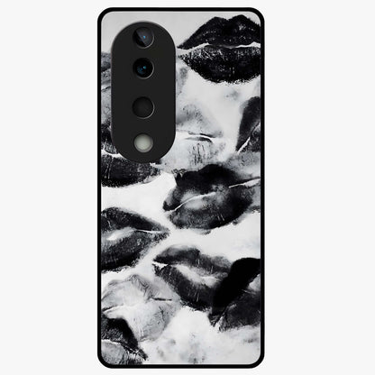 Midnight Kiss Marks Glass Case showing flat back view with lipstick kiss mark artwork and glossy glass finish.