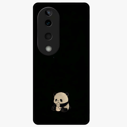 Midnight Panda Love Glass Case showing flat back view with cute panda themed artwork and glossy glass finish.