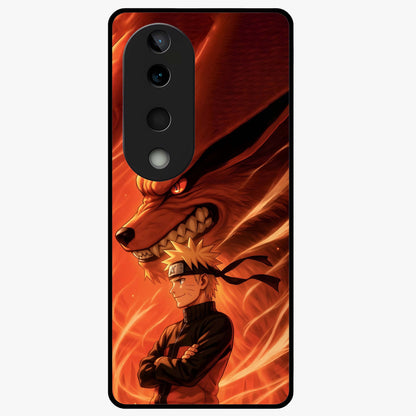 Nine Tails Legacy Glass Case showing flat back view with powerful nine-tailed fox inspired artwork and glossy glass finish.