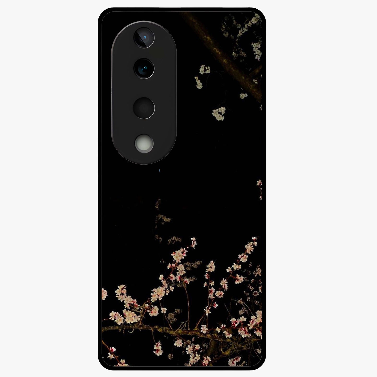 Petal Moon Light With Custom Name Glass Case showing flat back view with floral moonlight artwork and personalized name design.