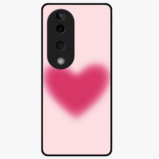 Pink Aura Heart Glass Case showing flat back view with glowing heart artwork and glossy glass finish.