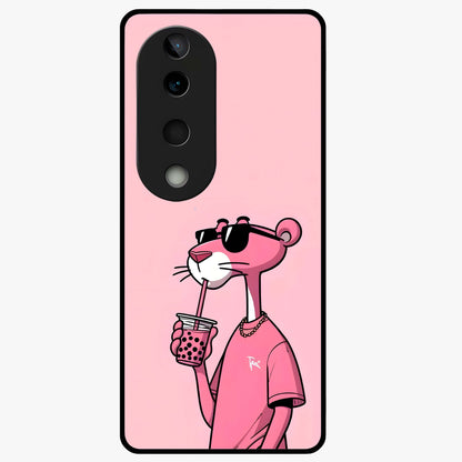 Pink Panther Glass Case showing flat back view with iconic pink panther artwork and glossy glass finish.