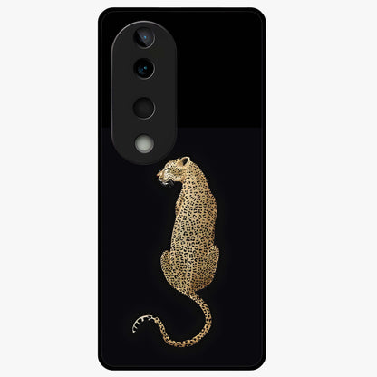 Regal Leopard Glass Case showing flat back view with bold leopard artwork and glossy glass finish.
