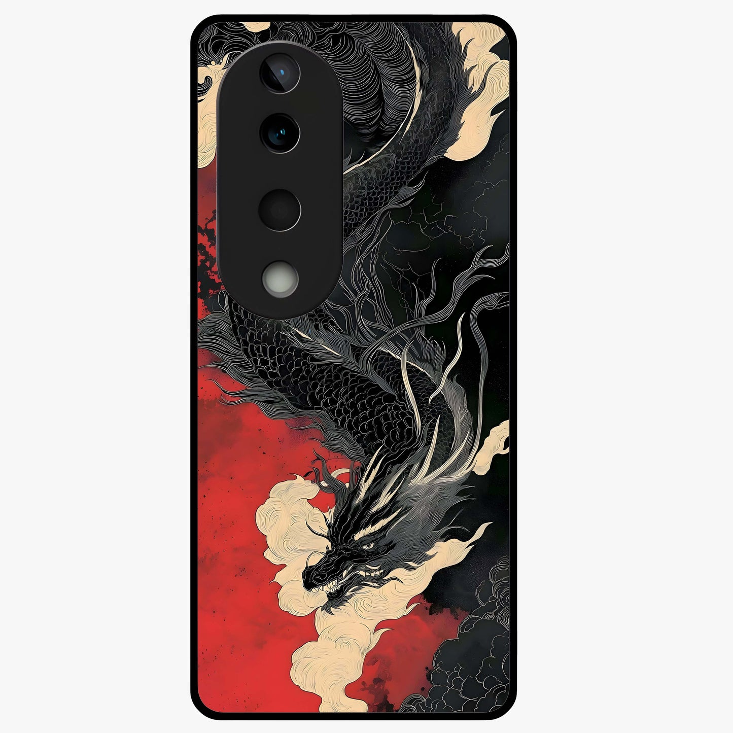 Shadow Dragon Fury Glass Case showing flat back view with fierce dragon artwork and glossy glass finish.