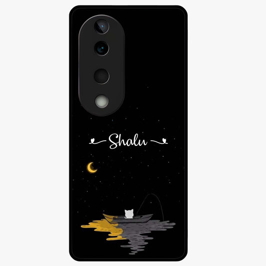 Silent Night Row Glass Case showing flat back view with calm night themed artwork and glossy glass finish.
