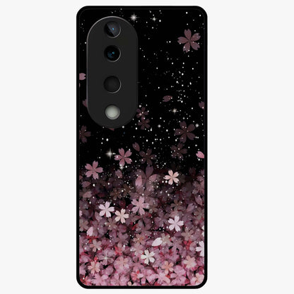 Small Starry Flowers Glass Case showing flat back view with delicate starry floral artwork and glossy glass finish.