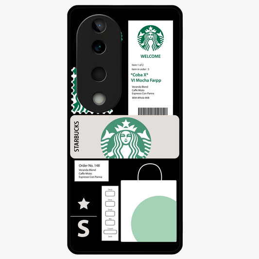 Starbucks Mocha Glass Case showing flat back view with coffee inspired artwork and glossy glass finish.