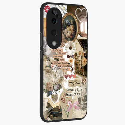 Aesthetic Brown Vintage Collage Glass Case upright view showcasing nostalgic retro artwork with stylish vintage theme.
