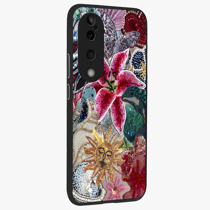 Beaded Garden Fantasy Glass Case upright view showcasing whimsical garden aesthetic with artistic bead details.