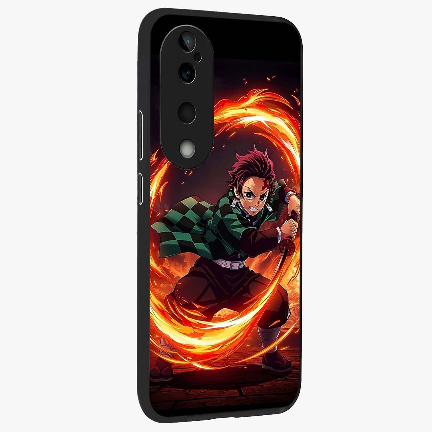 Blazing Sword Resolve Glass Case upright view showcasing dramatic warrior inspired artwork with intense visual style.