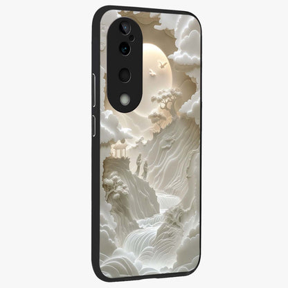 Celestial Origami Glass Case upright view showcasing creative origami artwork with modern celestial style.