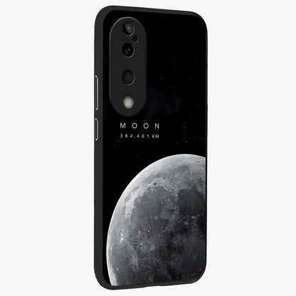 Cosmic Moon Glow Glass Case upright view showcasing luminous moon illustration with dreamy cosmic style.
