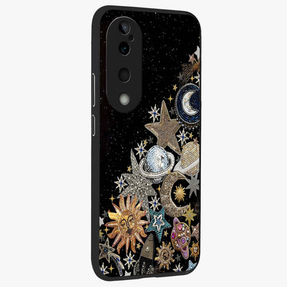 Cosmic Sparkle Dreams Glass Case upright view showcasing glowing cosmic artwork with magical galaxy theme.