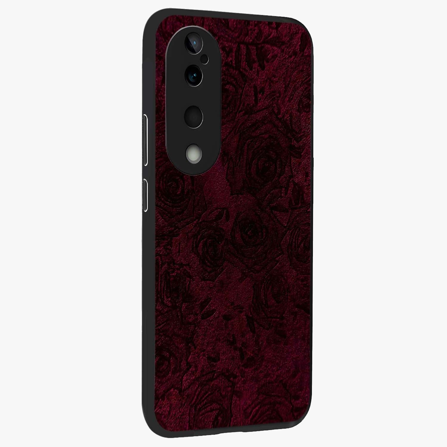 Crimson Fade Flow Glass Case upright view showcasing dynamic crimson flow artwork with stylish abstract theme.