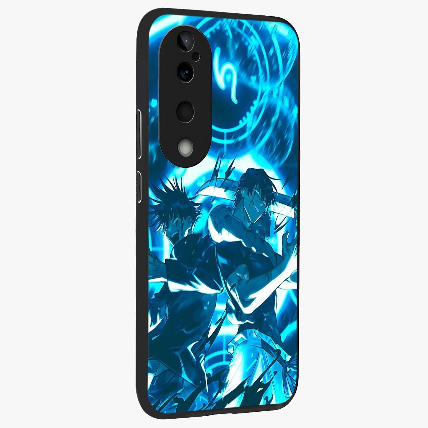 Cursed Energy Clash Glass Case upright view showcasing dramatic clash artwork with bold supernatural theme.
