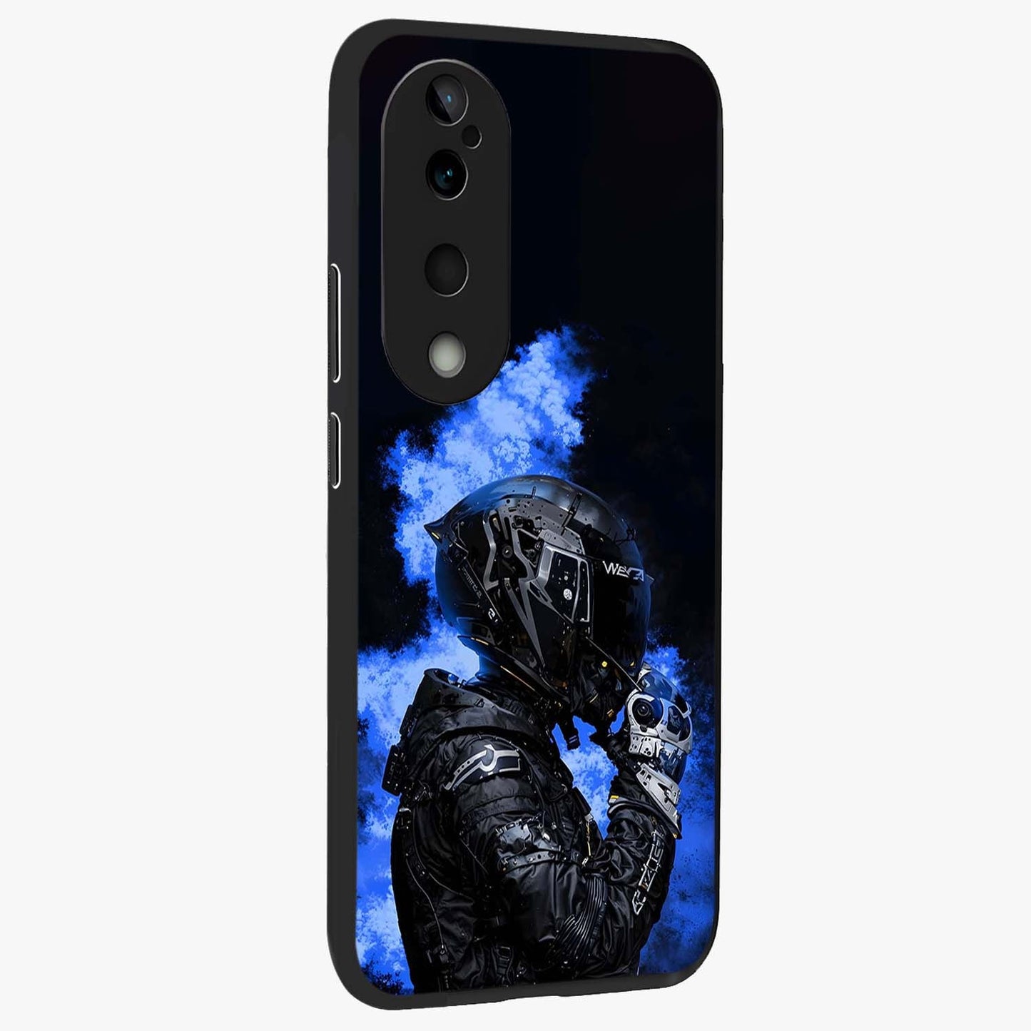 Cyber Sentinel Protocol Glass Case upright view showcasing advanced cyber sentinel artwork with futuristic tech theme.