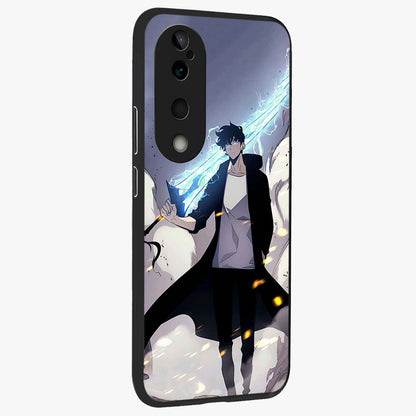 Dark Lightning Anime Warrior Glass Case upright view showcasing dramatic warrior artwork with dark lightning aesthetic.