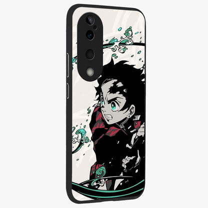 Demon Slayer Glass Case upright view showcasing powerful anime artwork with intense warrior theme.
