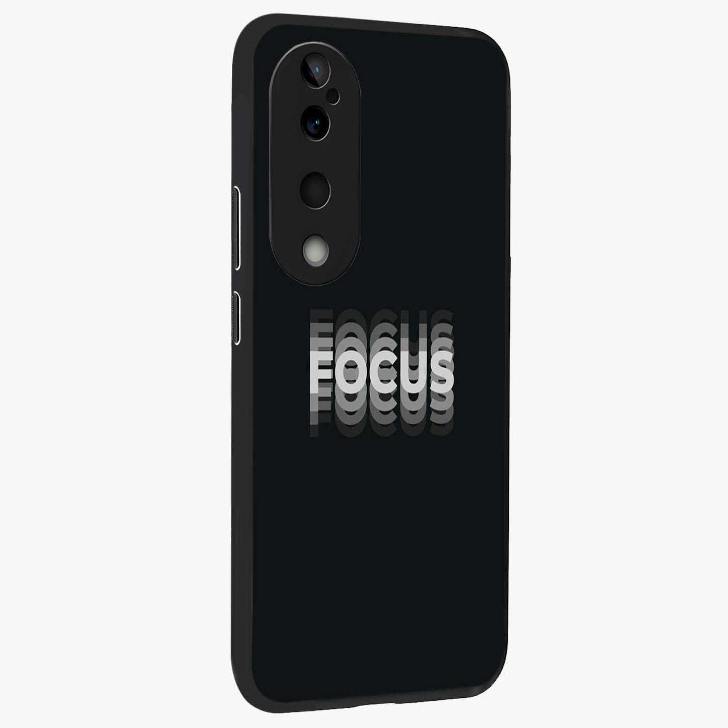 Focus Mode On Glass Case upright view showcasing strong typography statement with sleek motivational theme.