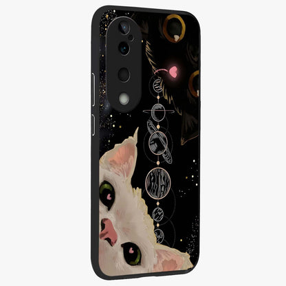 Galactic Cat Glass Case upright view showcasing mystical cat artwork with dreamy cosmic theme.