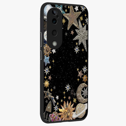Galactic Jewel Stars Glass Case upright view showcasing glittering star jewel artwork with vibrant galaxy theme.