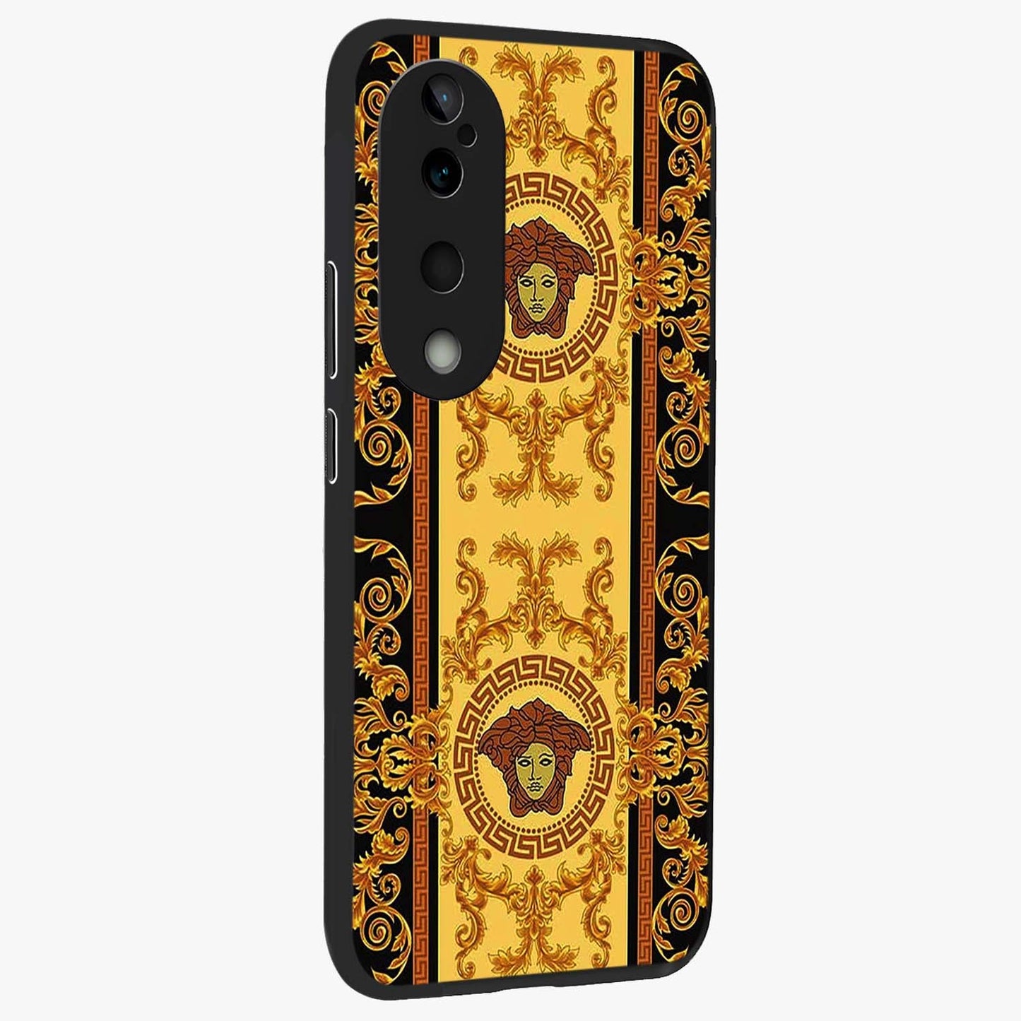 Golden Lotus Glow Glass Case upright view showcasing luminous lotus artwork with peaceful divine theme.