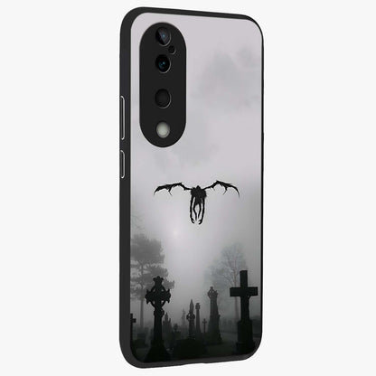 Graveyard Shadow Descent Glass Case upright view showcasing haunting graveyard artwork with dramatic dark theme.